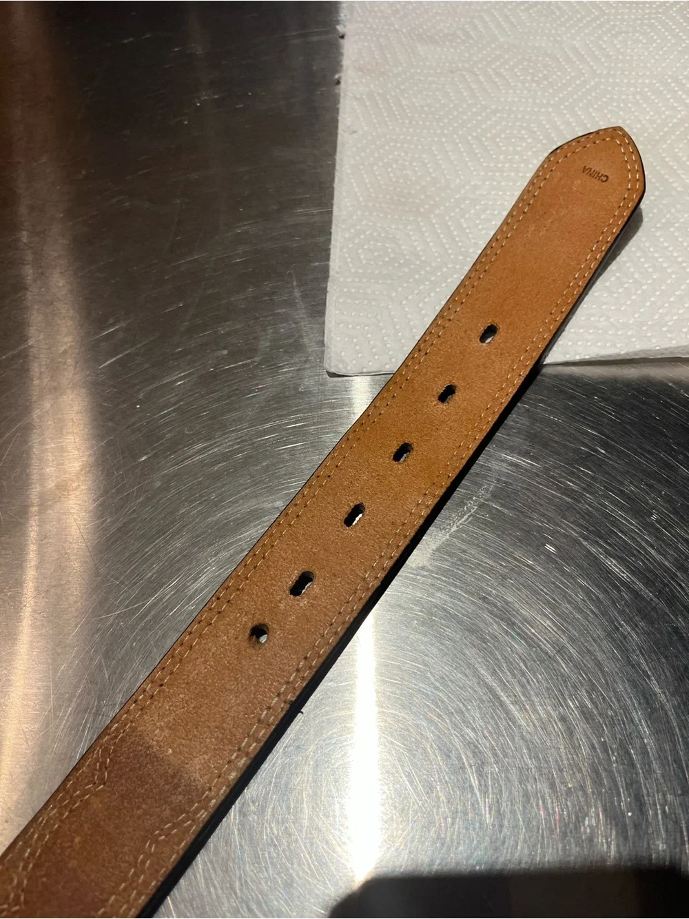 Men's 42 hair on hand tooled Leather Belt with removable Chicago screw conchos